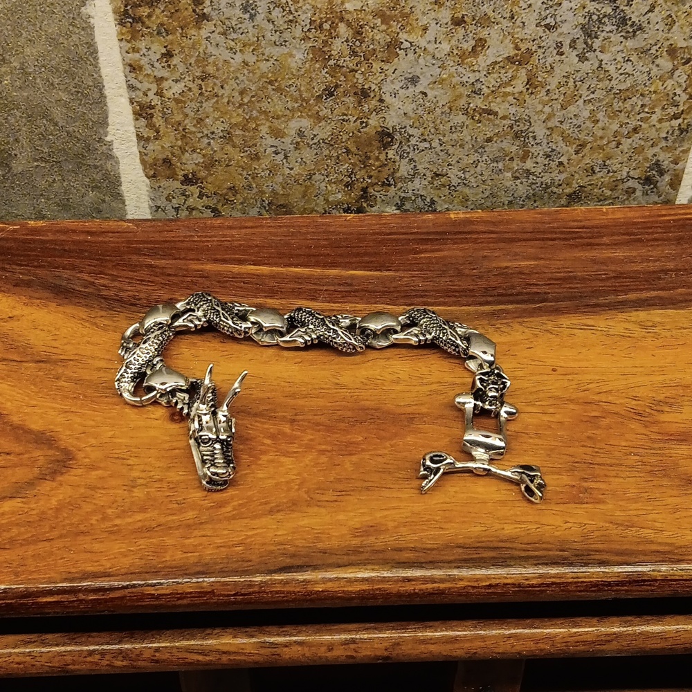 Heavy Biker  Stainless steel Skull and Dragon Bracelet